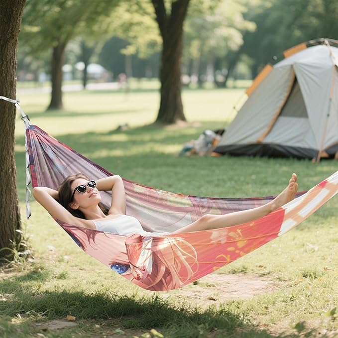 Japanese Girl Anime Beauty Outdoor Hammock Foldable Cloth Hammock for Outside Patio Garden