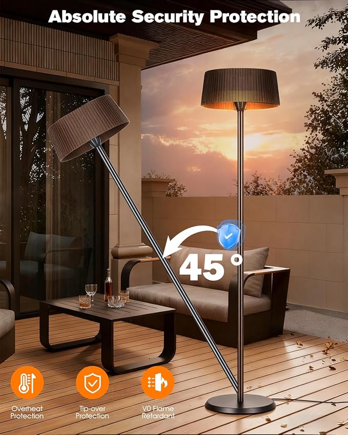 Electric Patio Heater, 1500W Freestanding Infrared Heater for Indoor & Outdoor with IP55 Waterproof, Tip-Over Protection, Quiet Operation, Perfect for Garden, Balcony, Garage, Backyard