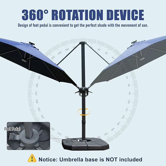 Domi 10FT Cantilever Patio Umbrella Solar Powered LED Round Deluxe Offset Umbrella, Aluminum Hanging Umbrella with 360°Rotation, Outdoor Market Umbrella for Deck Backyard Garden Pool, Navy Blue
