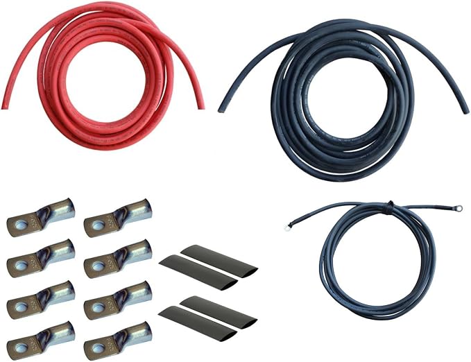 WindyNation 4 Gauge AWG (8 Feet Black + 8 Feet Red) Power Inverter Battery Cable Wire Kit for DC to AC Inverters RV, Car, Solar, Marine, Off-Grid