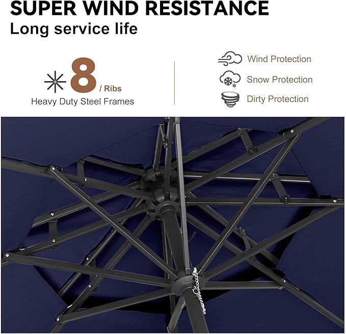 Jarka&Co 9ft Patio Umbrella Outdoor - 2 Tiers Table Outdoor Umbrella with Push Button Tilt Waterprool UV Protection, Sun Umbrella for Pool, Porch, Garden, Deck, Backyard (Navy Blue)