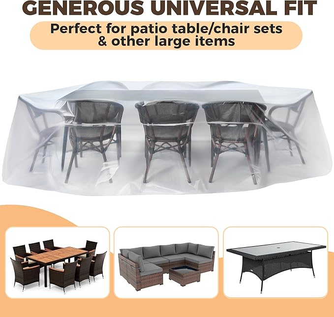 Storage Standard Patio Table and Chair Cover for Outdoor Furniture - Rectangular Outdoor Patio Furniture Covers Waterproof, Reusable Heavy-Duty Plastic Table Cover Protector, 111" x 74" x 28"