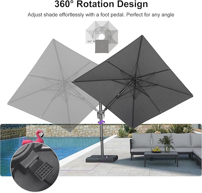 PURPLE LEAF 8' X 10' Left-right Tilting Outdoor Patio Umbrella Swivel Offset Cantilever Heavy Duty Rectangle Aluminu Umbrella with UV Resistant for Deck Pool Patio Backyard, Graphite Grey