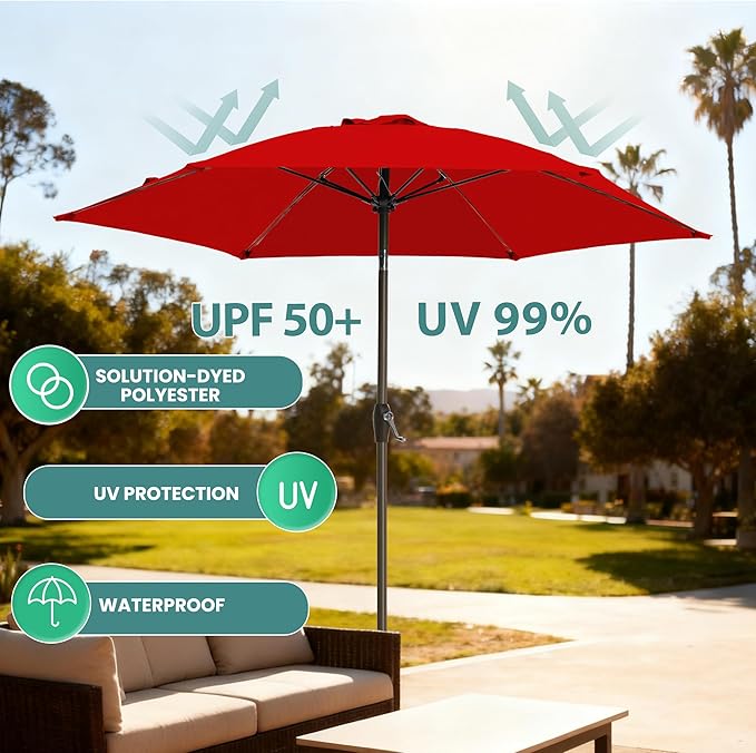 7.5FT Large Outdoor Patio Umbrella with Crank & Tilt - Durable Market Umbrella for Outdoor Patio with 6 Fiberglass Ribs for Poolside,Deck,Yard,Garden
