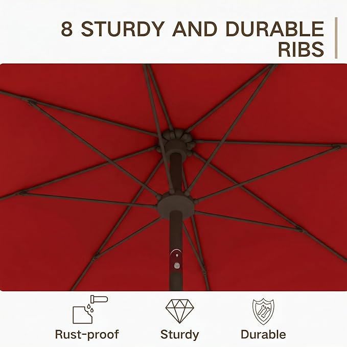 Kingdura 9FT Outdoor Patio Umbrella, Market Table Umbrella with Push Button Tilt and Crank, 8 Sturdy Fiberglass Ribs, UV Protection for Pool, Lawn, Deck, Backyard, Garden (Red)