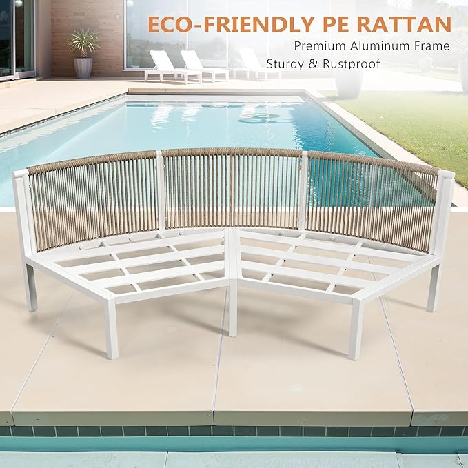 Pellebant 2-Piece Modern Curved Patio Conversation Set - Aluminum Half Moon Outdoor Sofa Furniture, Sturdy All-Weather Seating for Porch, Balcony, Garden, Beige