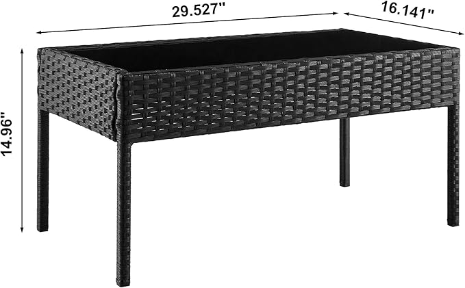Manhattan Comfort Noli 4-Piece Patio Conversation Set, Outdoor Furniture Made of Steel Rattan | Includes 2 Modern Armchairs, Loveseat, Tempered Glass Coffee Table, Removable Waterproof Cushions, Cream
