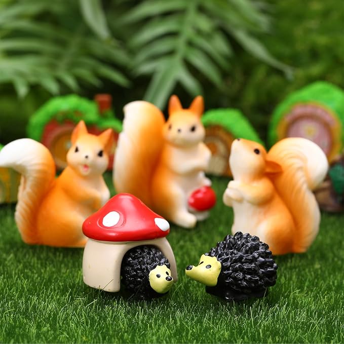 32 PCS Mini Fairy Garden Accessories Kit Miniature Garden Ornaments Included Resin House Statues Tiny Fairies Figurines Animal Plant Set for DIY Terrarium Potted Plants Dollhouse Desk Decor