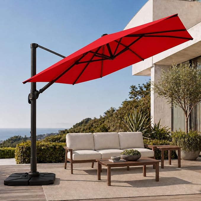 Cantilever Patio Umbrella, Large Square Outdoor Offset Umbrella with Aluminum Pole, 360-degree Rotation for Garden, Deck, Pool