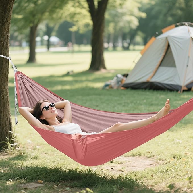 Indian Red Solid Color Pure Plain 330lb Capacity Outdoor Hammock with Portabl Carry Bag Portable Hammock for Camping Travel Accessories sillas para acampar