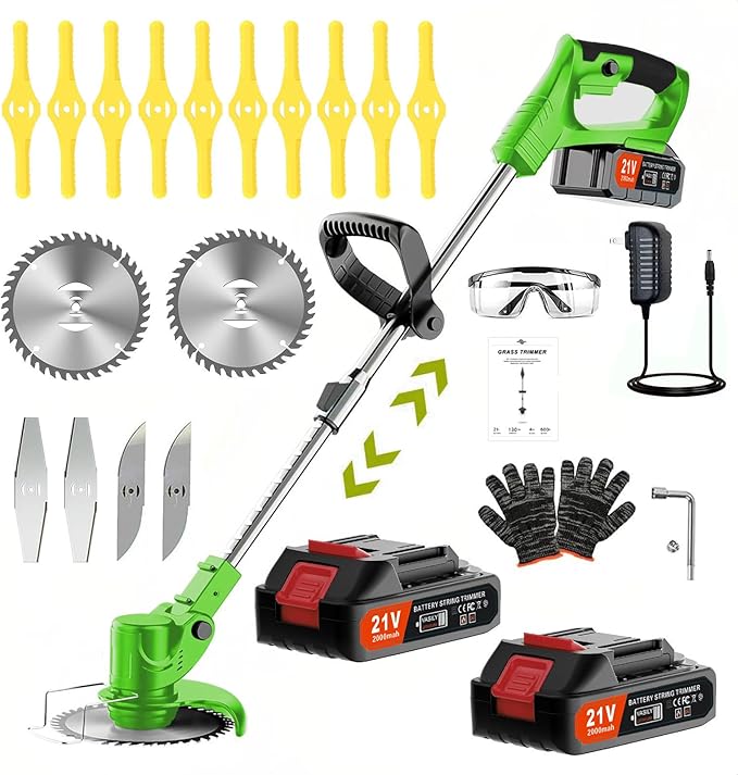 Weed Wacker, 3-in-1 Cordless Weed Eater Battery Powered, Lightweight Grass Trimmer/Brush Cutter with Adjustable Length & Blades, for Garden and Yard
