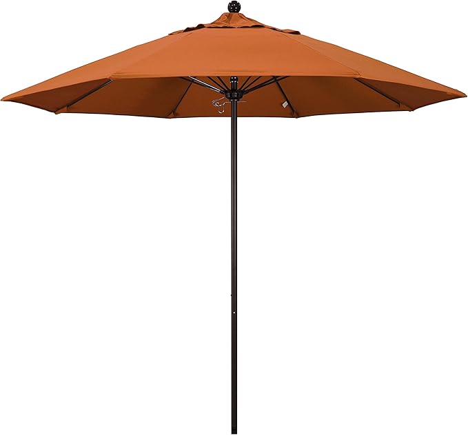 California Umbrella 9' Round Aluminum/Fiberglass Umbrella, Push Open, Bronze Pole, Sunbrella Tuscan Fabric