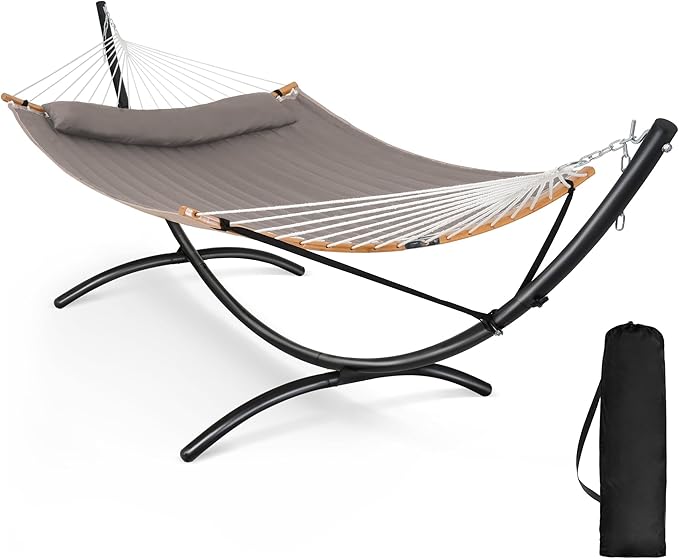 SUNCREAT Hammocks Standing Patio Hammock, Portable Hammock with Stand Foldable, Patent Pending, Brown