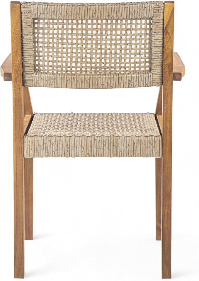 Christopher Knight Home Amaris Acacia Wood Patio Dining Set for 4, Solid Wood Outdoor Dining Table Set for 4, Round Dining Table and Chairs Set of 4, Teak+Light Brown