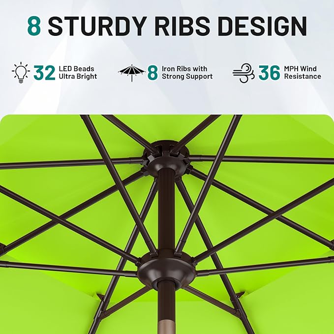 AreShark 9ft 2 Tiers Patio Umbrella with Solar Lights, Outdoor Umbrella w/ 32 LED Lights&8 Sturdy Ribs, Table Umbrella for Deck, Backyard, Pool(Apple Green)
