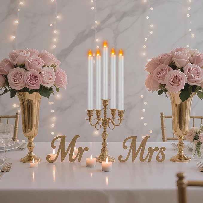 wemarry Flameless Taper Candles 10" Dripless Battery Operated Taper Candles Included Remote Timer 400+ Hours by 2AA Batteries for Halloween Christmas Wedding (White, 12 Pack)
