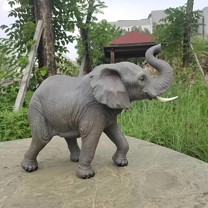 Large Resin Elephant Statue, 28 Inch Trunk Up | Garden Decor, Outdoor Lawn Patio Porch Yard, Lucky Feng Shui, Wildlife Animal Figurine