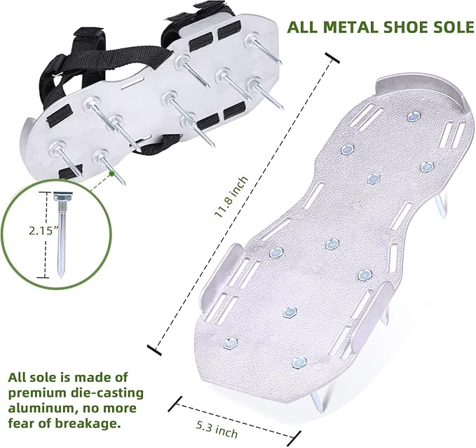Ohuhu Metal Lawn Aerator Shoes, Upgraded Aluminum Aerating Shoe with 2.2" Durable Spikes, Free-Installation Spiked Sandals with Stainless Steel Shovel for Yard Patio Garden Grass