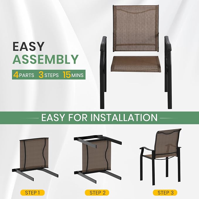 LVUYOYO 5-Piece Outdoor Patio Dining Set, Textilene Dining Chairs & Square Table Set, All-Weather Table and Chairs Set with Umbrella Hole for Backyard, Garden,Balcony,Porch (Brown)