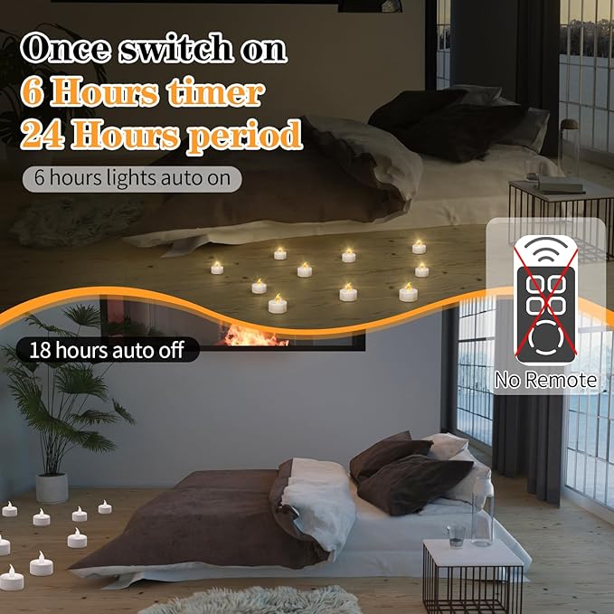 KOABY 12/24/50 Pack LED Tea Lights with 6H Timer, Auto On Daily, Flickering Warm White Lights