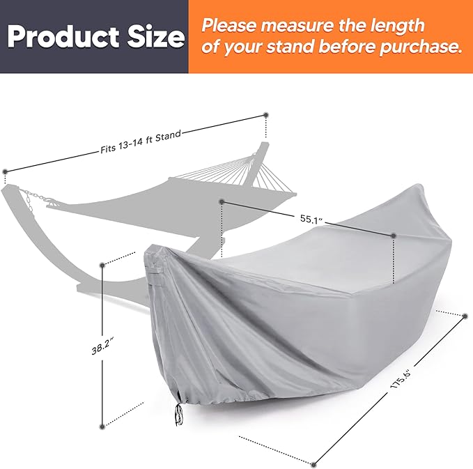 SUNCREAT Hammock Cover, Water-Resistant Polyester Hammock Stand Cover for 14ft Arc Stand, Gray