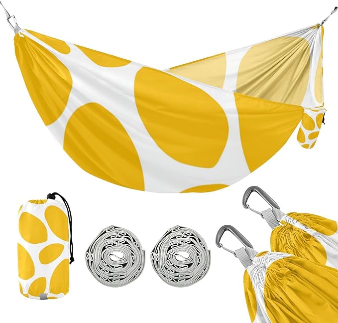 Yellow Spots on White Background 330lb Capacity Camping Hammocks with Hanging Rope Fabric Hammock for Patio Backyard Lounge Base hamaca con Base para adultos