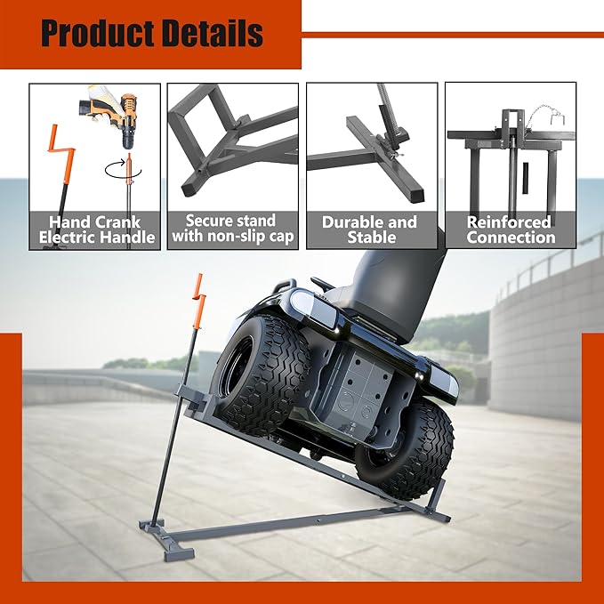 Ride on Lawn Mower Jack Lift, Telescopic Maintenance Jack for Lawn Mowers and Garden Tractors, Weight Capacity 880 Lbs, Lawn Mower Lift with Crank Handle & Power Tool Handle, Easy to Use (Grey)