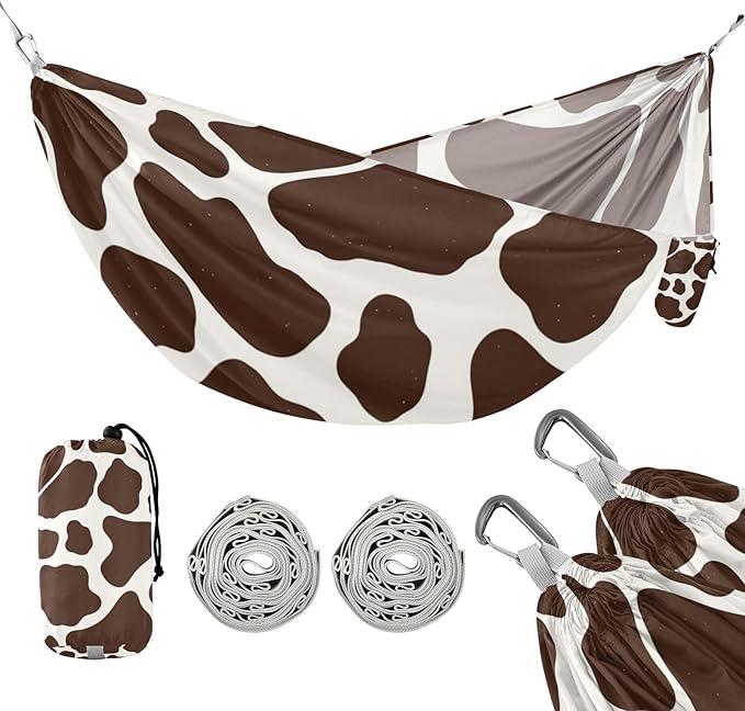 Brown Cow Print 330lb Capacity Outdoor Hammocks with Hanging Rope Fabric Hammock for Patio Backyard Lounge Base para ir de Camping