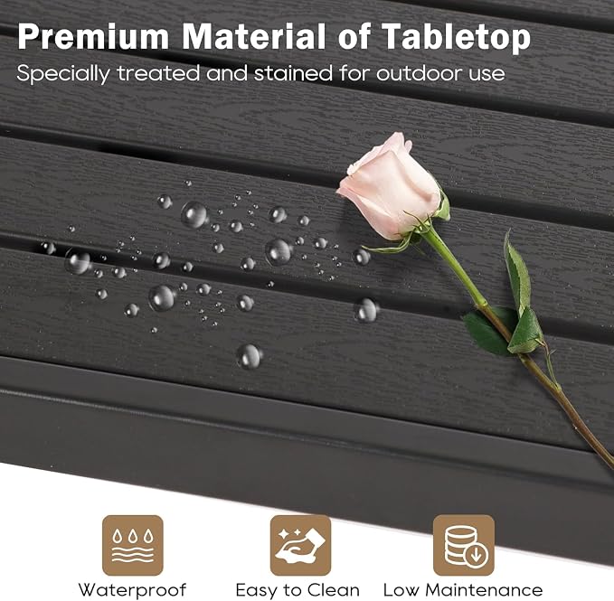 Outdoor Bar Table, 63" Patio Counter Height Bar Tables, WPC Waterproof Bar Table for Patio, Garden, Yard, Balcony, Poolside (Black, 63'')