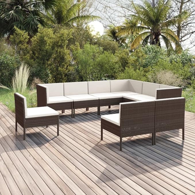9 Piece Patio Lounge Set with Cushions,Patio Sofa,Outdoor Daybed,Patio Seating,Outdoor Furniture SetsPatio Conversation Sets,Modern Set,Outdoor Patio Chairs,for Backyard,Garden, Poly Rattan Brown