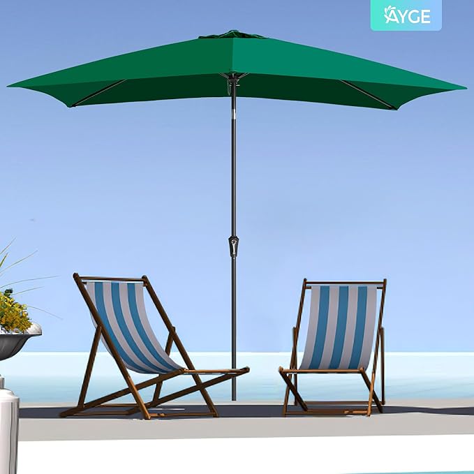Ayge 6.5x10FT Rectangular Patio Umbrella Outdoor Table Umbrella w/Push Button Tilt & Crank Rectangle Market Umbrella UV Protection for Garden,Deck,Lawn,Yard & Pool,Green