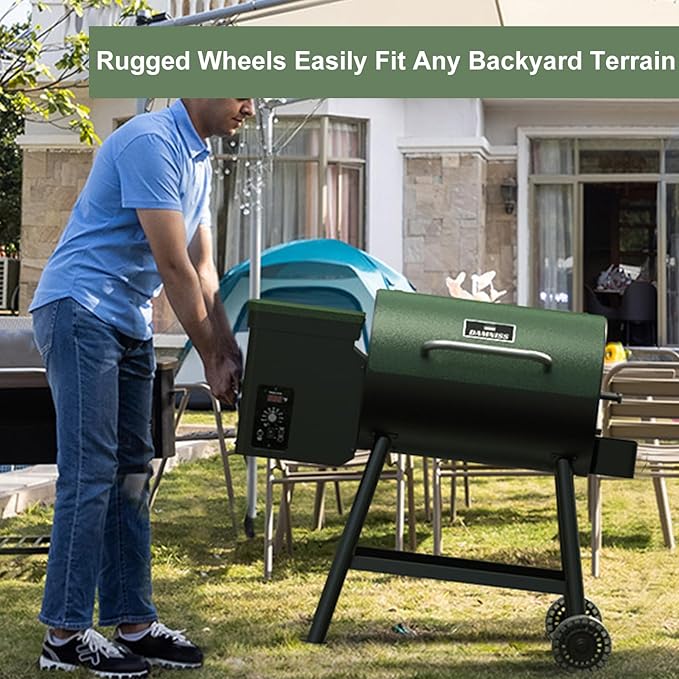 DAMNISS Wood Pellet Grill & Smoker 8-in-1 Pellet Grill with Automatic Temperature Control, & Rain Cover 456 Sq in Area for Backyard Camping Outdoor