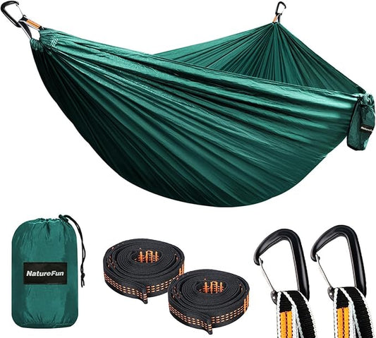 NATUREFUN Ultra-Light Travel Camping Hammock | 300kg Load Capacity,Breathable,Quick-Drying | 2 x Premium Carabiners,2 x Nylon Slings Included | Outdoor Indoor Garden