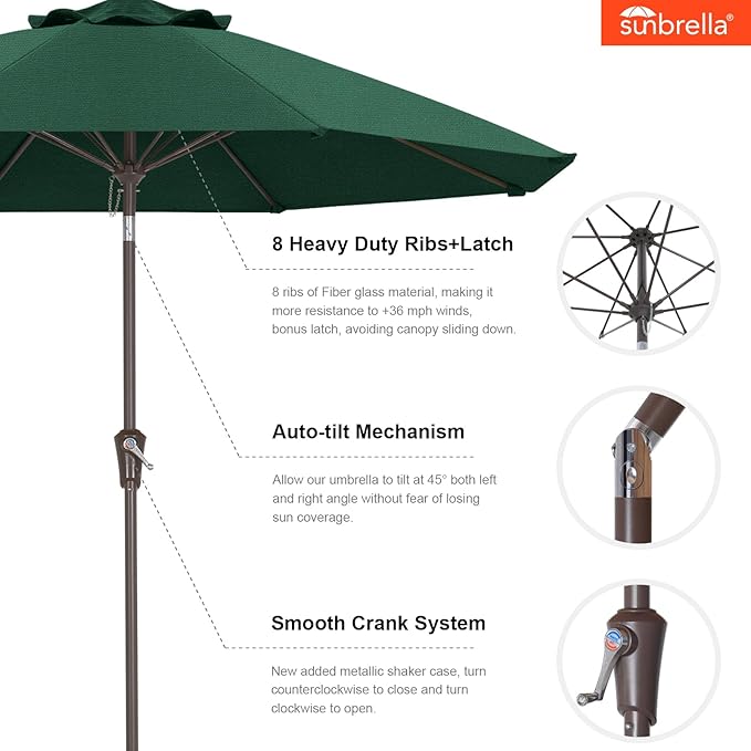 ABCCANOPY 10-Year No Fading 9FT Patio Umbrella, Acrylic Outdoor Table Umbrella with 8 Sturdy Ribs for Deck, Backyard, Garden, Yard (Green)