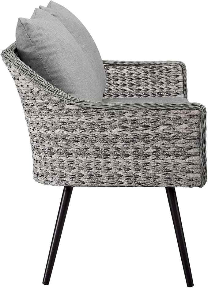Modway EEI-3174-GRY-GRY-SET Endeavor 2 Piece Outdoor Patio Wicker Rattan Sectional Sofa Set, Gray