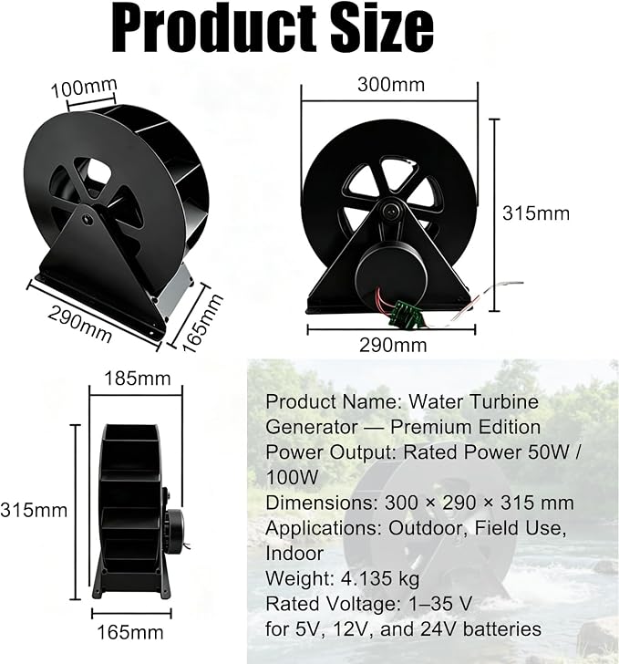 Low-Speed Waterwheel, Water Turbine Generator, Hydro Water Wheel Generator, Compact Generation Structure for Outdoor Rivers, Ponds and Rural Daily Water Supply Use(100w)