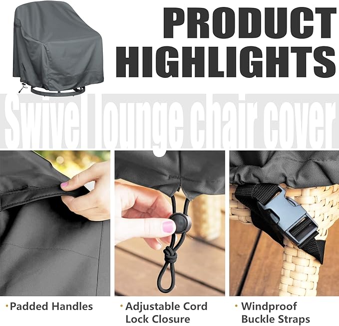 Outdoor Swivel Lounge Chair Cover 2 Pack, Fits to (39" W X 37" D X 38" H) Lawn Patio Chairs, 420D Tear-Resistant, UV Resistant, Waterproof for Furniture Covers, Gray