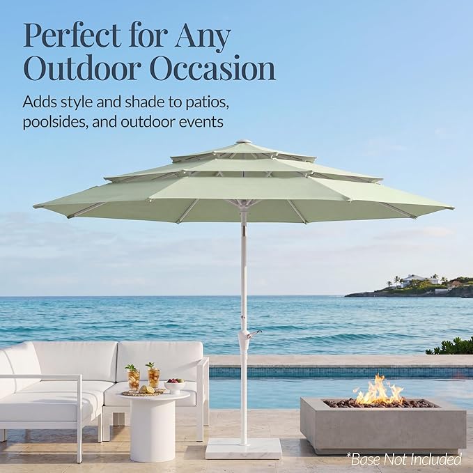 Best Choice Products 10ft 3-Tier Patio Umbrella White Pole, Outdoor Market Umbrella with Push Button Tilt and Crank Lift, Steel Pole Umbrella for Backyard Patio Pool Outdoor Shade