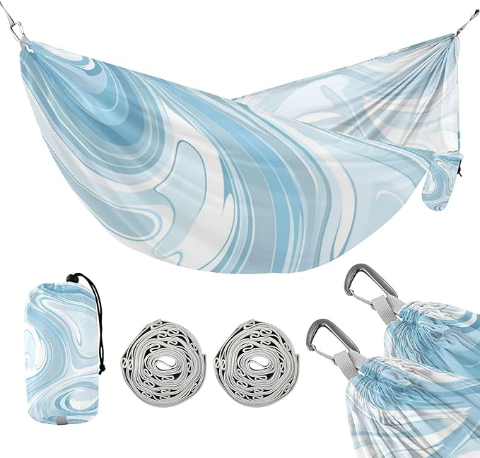 Light Blue Abstract 330lb Capacity Camping Hammock Cloth Hammock for Patio Backyard Lounge Base Bases para hamacas para adultos