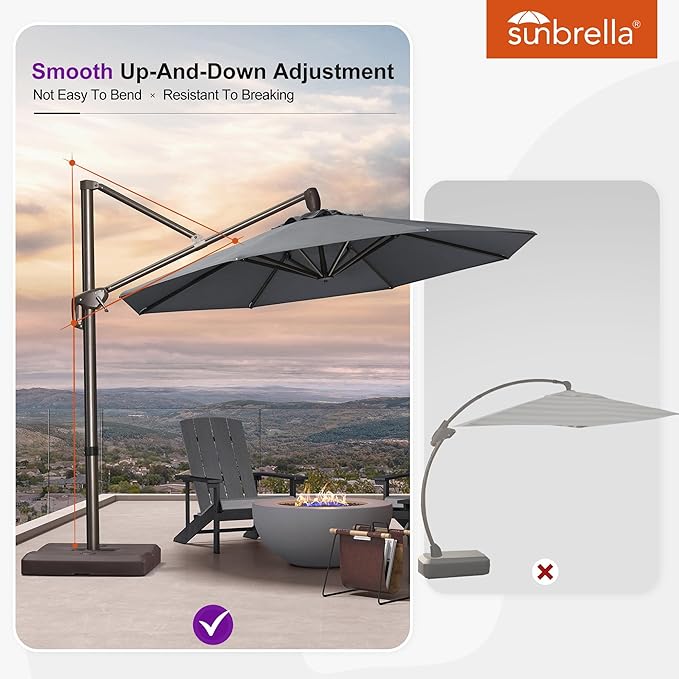 PURPLE LEAF 10' X 10' Cantilever Patio Umbrella with 360-degree Rotation Aluminum Round Outdoor Offset Hanging Umbrella for Patio Pool, Deep Grey