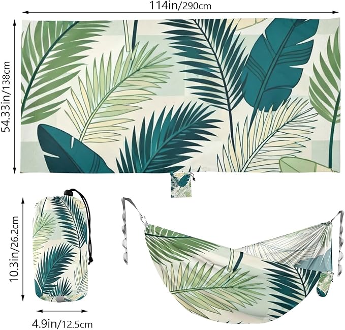 Tropical Leaf Hammocks with Tree Straps Swing Hammock for Indoor Outdoor Patio
