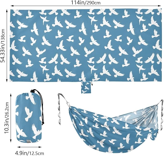 Camping Hammock Outdoor Hammocks for Outside Pigeon Blue Beach Trees Portable Lightweight with Pockets Tree Straps Indoor