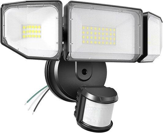Abovizo 85W Motion Sensor Outdoor Light, 8500LM Ultra-Bright LED Security Light with 3 Adjustable Heads, IP65 Waterproof Dusk to Dawn Flood Light for Garage, Yard, and Driveway, 6500K Daylight, Black