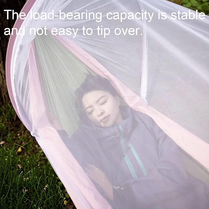 Portable Polyester Hammock with Mesh Outdoor Lightweight Portable Stable and Load-Bearing with Storage Bag On The Side Hammock Comfortable(Green,L)