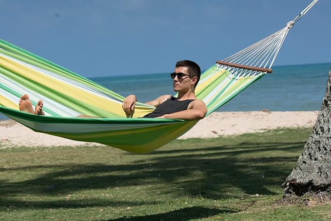Brasilia Hammock, Handwoven, Polyester/Cotton Blend, Apple Green, Single Size, Spreader Bar, 122" L X 55" W, Holds up to 330lbs