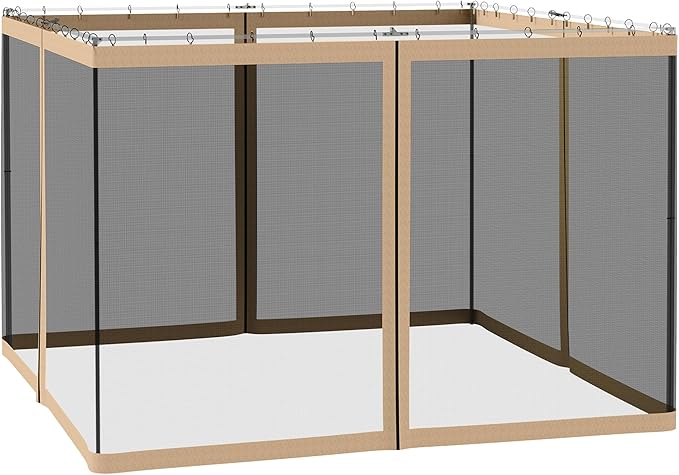 Outsunny 10' x 10' Universal Replacement Mesh Sidewall Netting for Patio Gazebos and Canopy Tents with Zippers, Sidewall Only, Beige