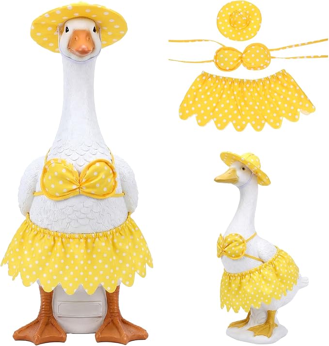 3Pcs Summer Porch Goose Outfit - Porch Goose Clothes | Yellow Polka Dot Porch Goose Bikini Outfit Set for 23 Inch Lawn Geese