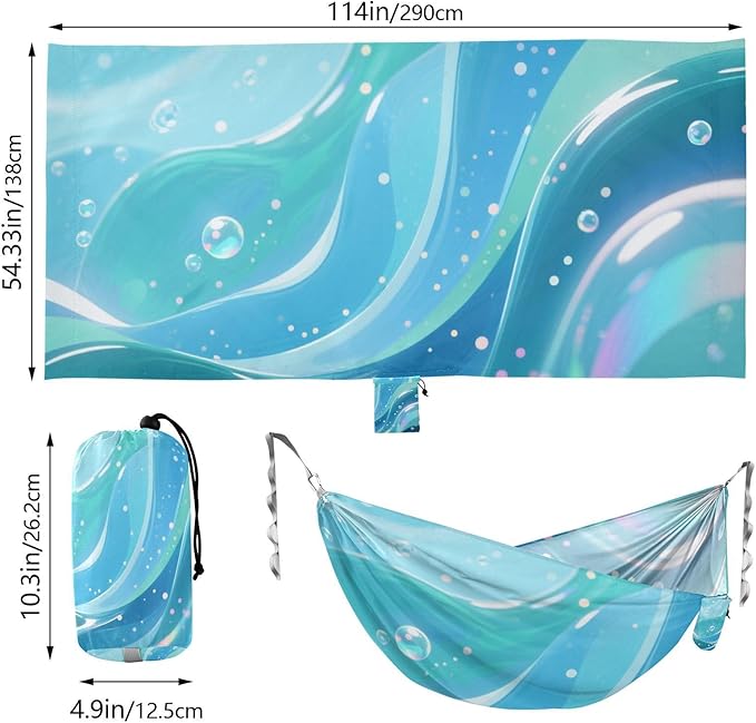 Abstract Art Water Wave Blue Hammocks Indoor Hammock for Outside Beach Patio Garden