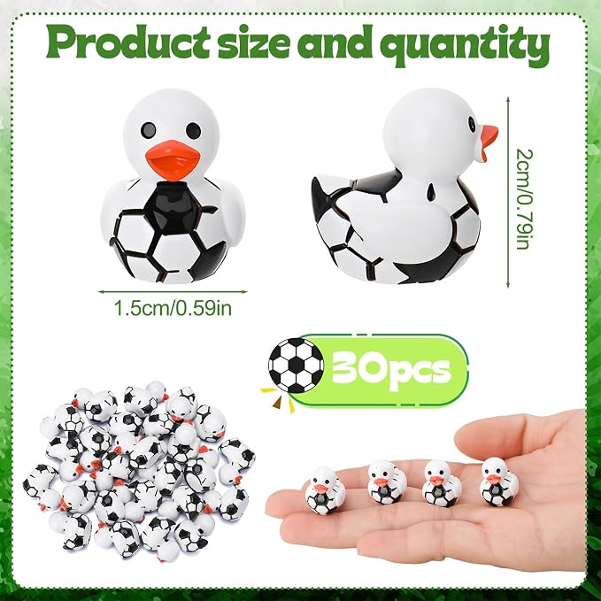 30 Pcs Soccer Ducks, Mini Soccer Resin Ducks Bulk, Fun Printed Toy Figures for Sports Party Favors, Themed Decor, Kids Gift Collection (Soccer)