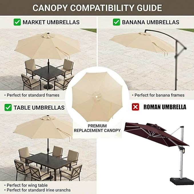 Cantilever Umbrella Replacement Canopy 7.5ft/9ft/10ft/11ft 6/8 Ribs, Fade Resistant Outdoor Offset Patio Umbrella Fabric Cover, Waterproof Shade Top for Deck
